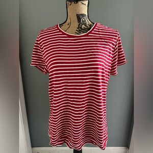 Liz Claiborne Women’s Red/White Striped Short Sleeved Top. Size L.